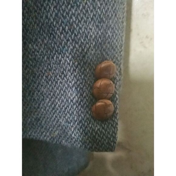 Vintage 42L Tweed Blazer Mens Blue Wool Jacket Elbow Patch Sport Hunting Coat - Picture 9 of 14